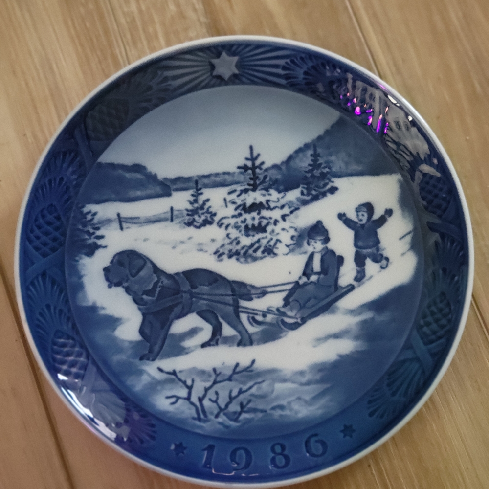 Blue Decorative Plate with Winter Scene